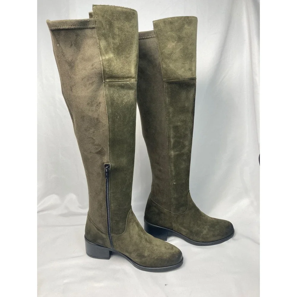Emanuele Crasto Over the Knee Boots EU 37 / US 6.5 |‎ Military Green Leather NIB
